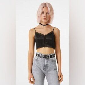 Bershka Women's Black Satin Crop Top, Size XS